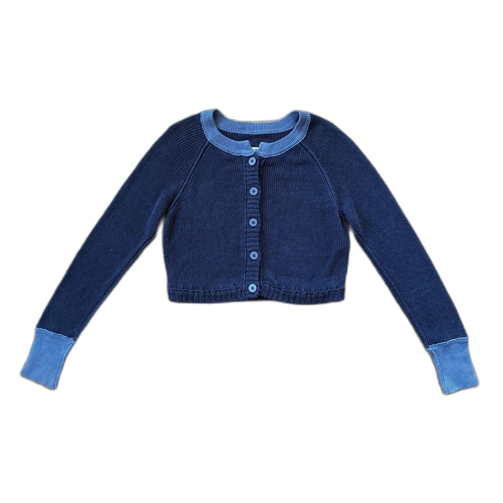 Free People WE THE FREE Blue Button Up Crop Cardigan Sweater Top Women's Size XS - Picture 3 of 11
